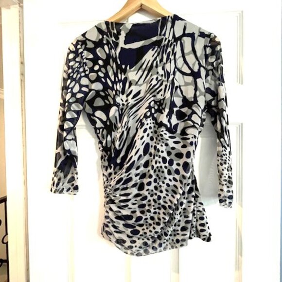 Blue, Gray and White Print Surplice Top - Picture 5 of 5
